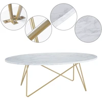 Getone Table Basse, Table de Salon Effet Marbré, Ovale Table Canapé en Bois et Métal, Table d'Appoint pour Salon, Style Moderne, Blanc 120x60x41cm 3