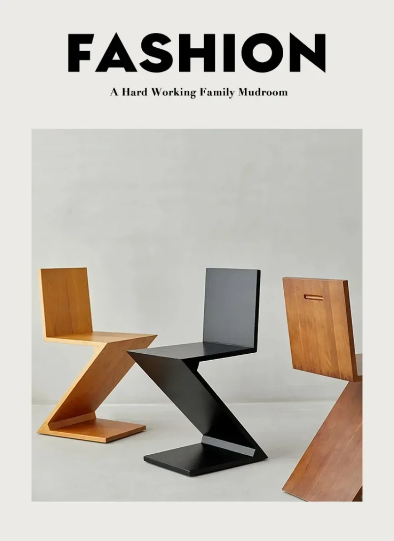 Description Picture 3 of itemMedieval Home Chair Imitation Zigzag Designer Dining Chair Creative Solid Wood Backrest Stool Z-shaped Home Dining Chair