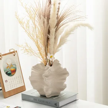 Vaso in ceramica Motivi geometrici ondulati Forma di petalo Accessori artigianali in porcellana per composizioni floreali Vaso di fiori Decorazione domestica 1