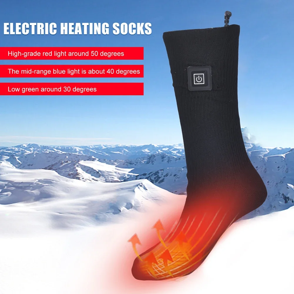 1Pair Winter Heated Socks Anti Slip Battery Powered Cold-Proof Skiing Sock Heating Warm Long Socks For Outdoor Skiing Hiking