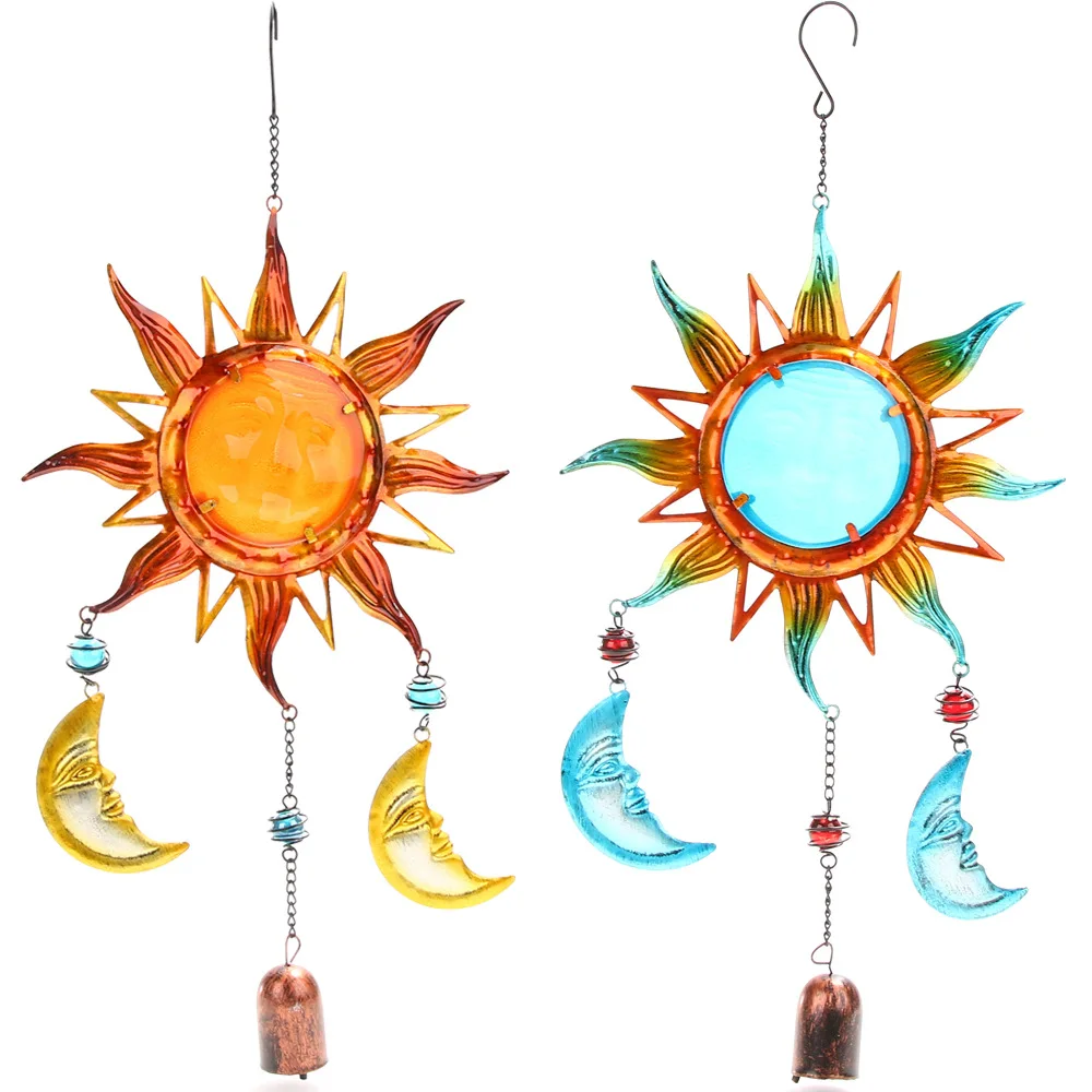 

Sun Moon Wind Chime Glass Painted Pendant Creative Home Courtyard Garden Hanging Pendant Wall Door Wind Chime Decoration