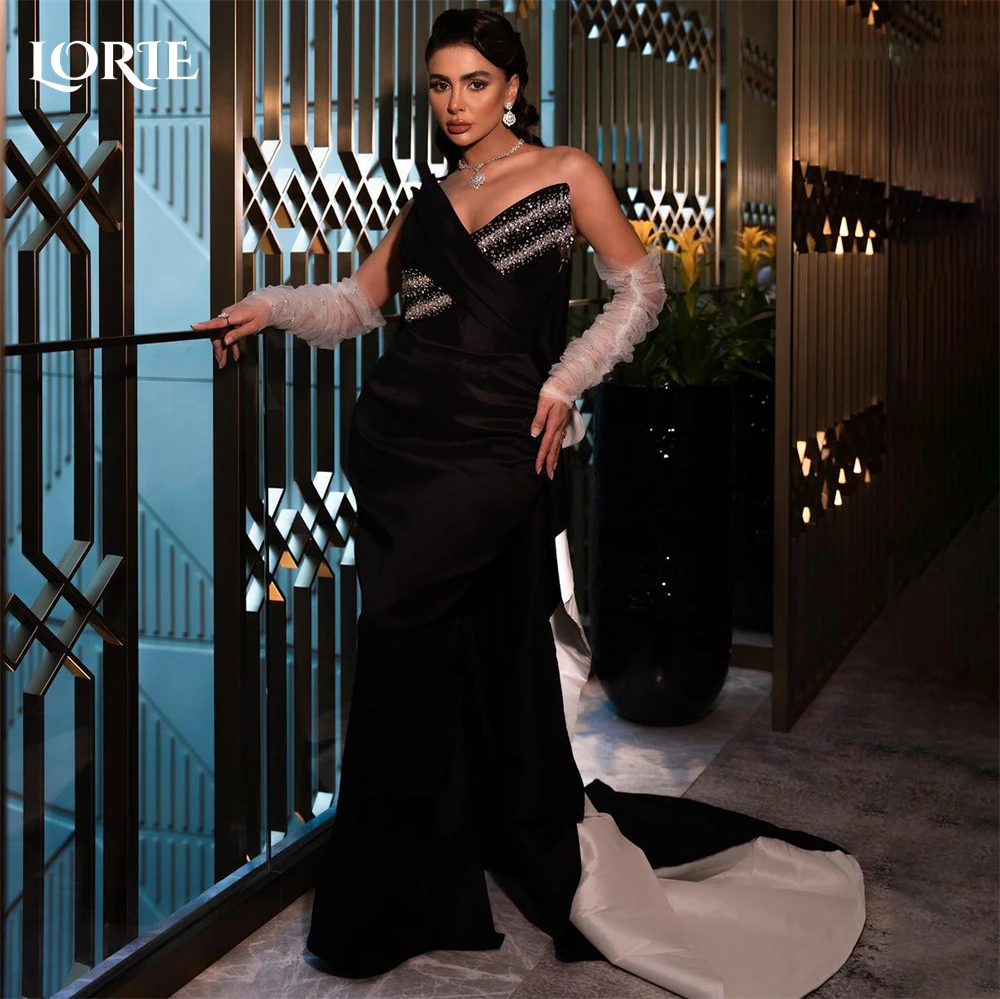 

LORIE Luxury Glitter Mermaid Evening Dresses Off Shoulder Pleats Shiny Long Sleeves Prom Dress Ruffles Celebrity Party Gowns