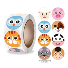 Étiquettes autocollantes de scellage d'animaux en rouleau, 500 pièces/1 pouce, nouvelles étiquettes de scellage en dessin animé, pour décoration de bureau, de maison et fournitures scolaires, 2.5cm