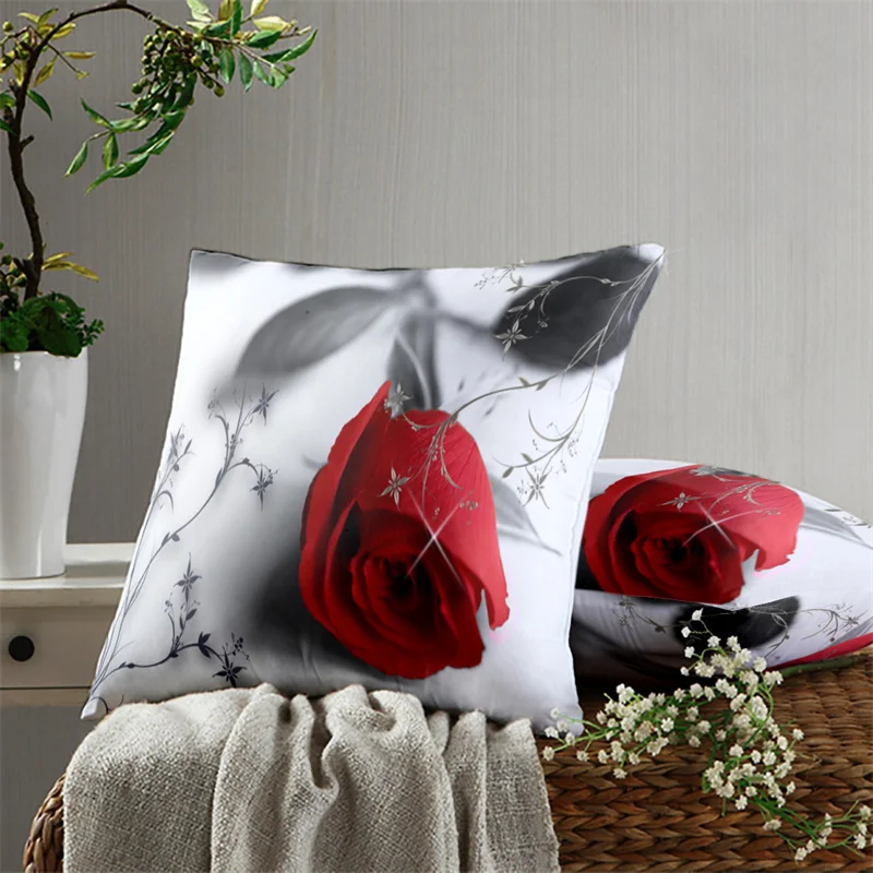 Red Rose Pillow Cover Sofa Cushion Fashion Printing Sofa Chair Pillow Cover Car Mat Bed Pillow