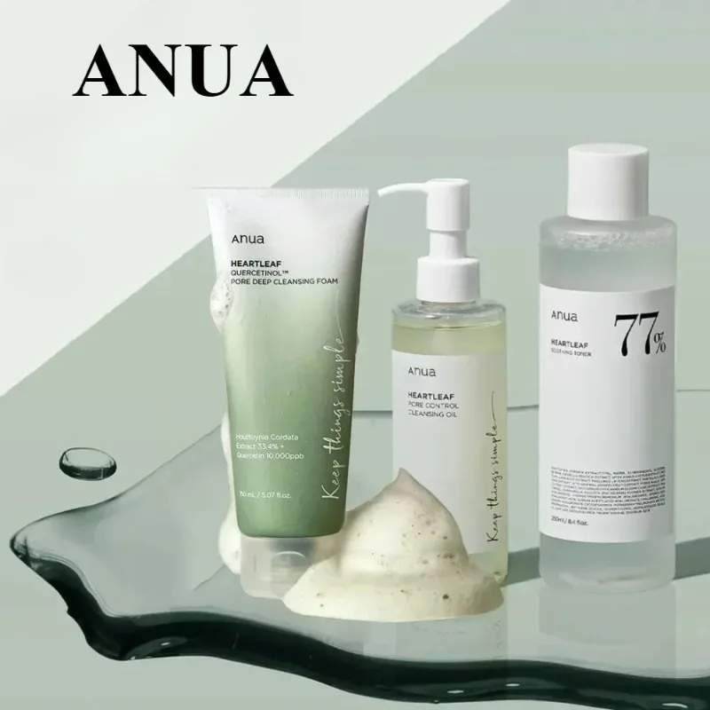 Korean Anua Heartleaf Skincare Set Moisturizing Toner Deep Cleansing Cleanser Pore Control Makeup Removal Oil