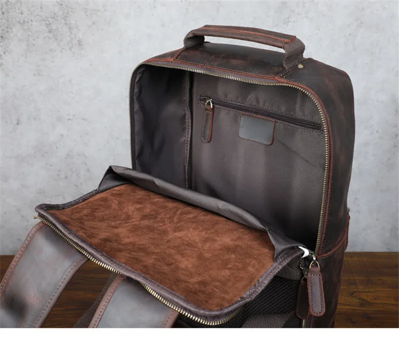 Vintage Crazy Horse Rindsleder Herrenrucksack, hochwertiger, luxuriöser, natürlicher Echtleder-Rucksack für Outdoor-Reisen, Laptop-Rucksack, Schultasche – Detail 26