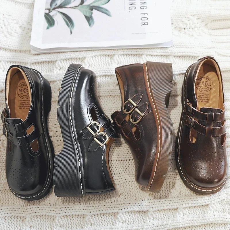 retro brogue women's shoes thick bottom Japanese Mary Jane single shoes cute big head jk small leather shoes 2