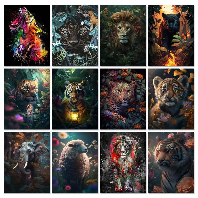 Painting By Numbers Kits Oil Picture By Numbers GATYZTORY Frame Lions Oil Paintings on Canvas Modern Colorful Animals Pictures Paint By Number For Home Wall Art Decorative