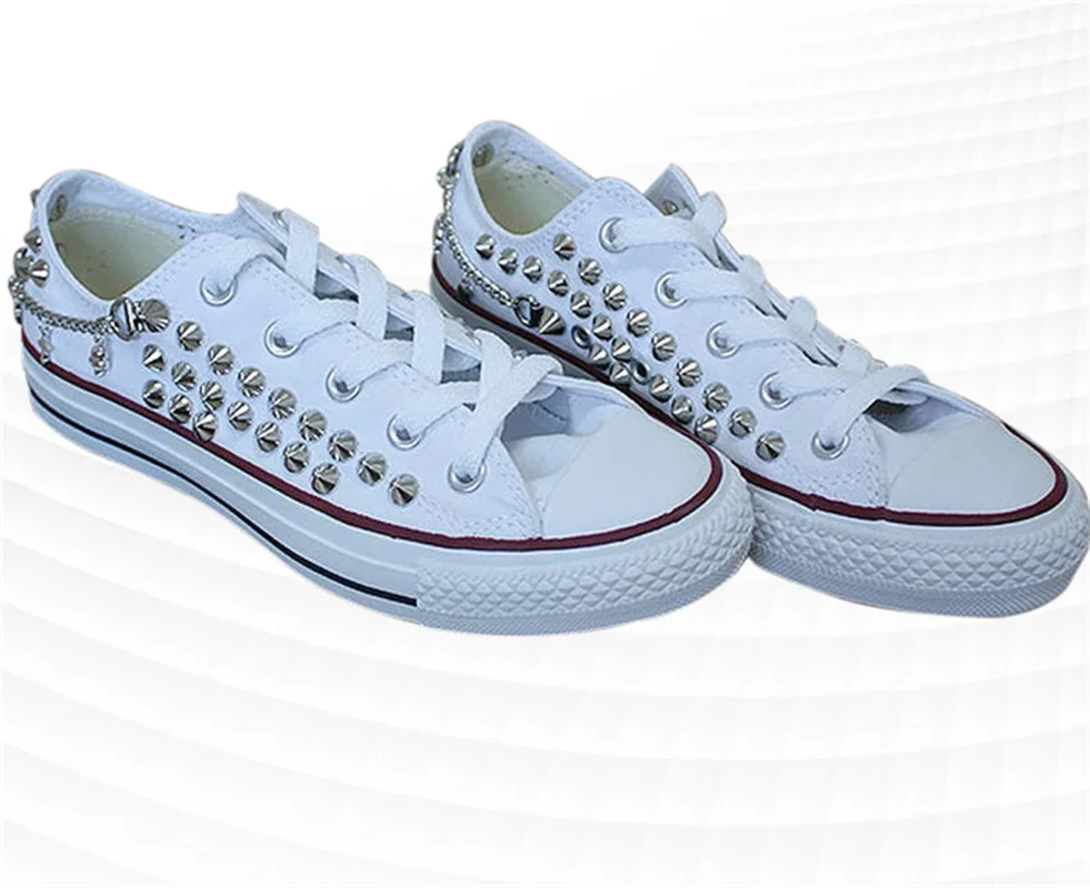 

Trend new rivet chain canvas shoes hip hop fashion street dance shoes personality board shoes couple casual shoes
