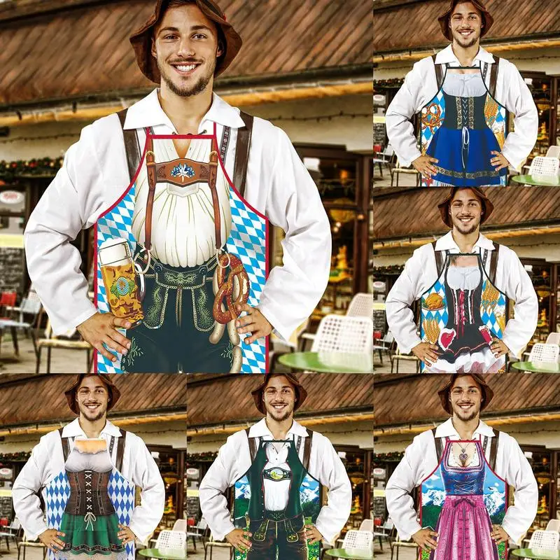 

German Dirndl Oktoberfest Apron Cooking Apron For Unisex 3D Dirndl Dress Apron Adjustable Tying Ropes For Cooking kitchen tools