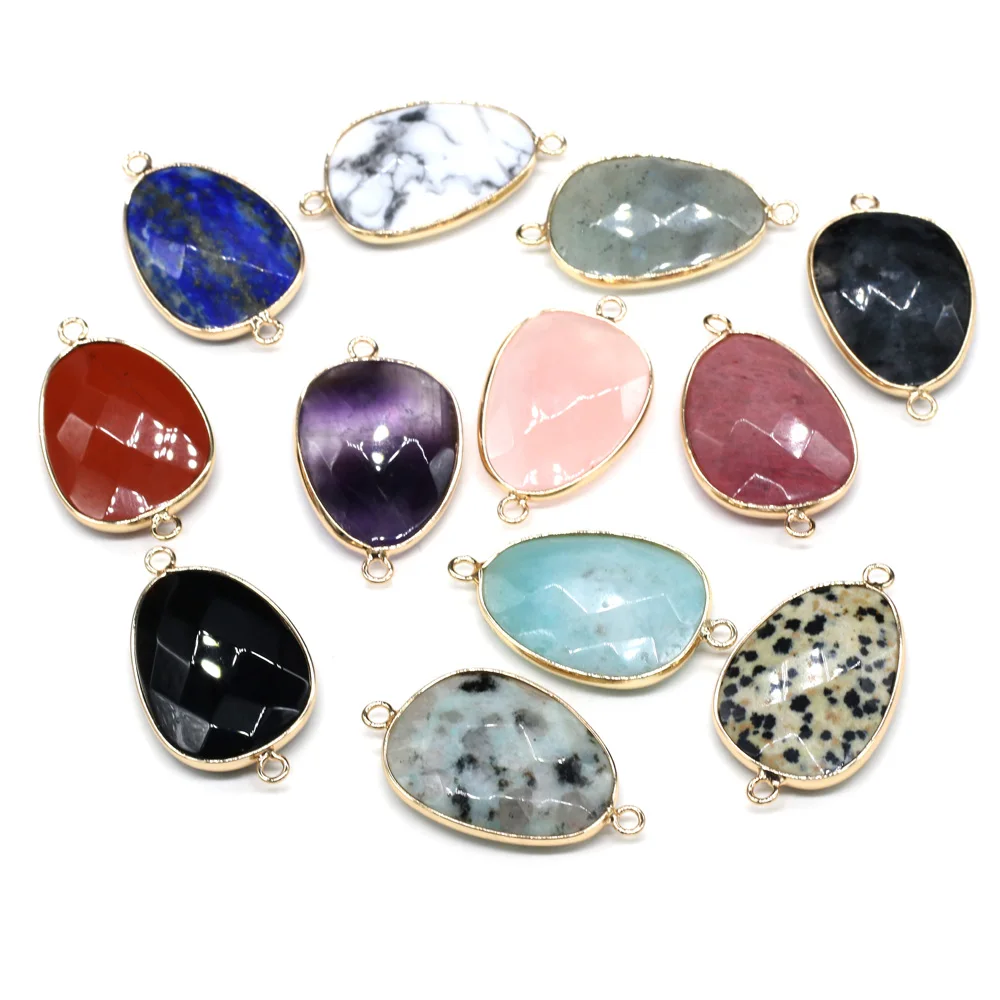 Natural Stone Drop-shaped Pendants Amethyst Double Hole Connector for Jewelry Making DIY Necklace Bracelets Accessories