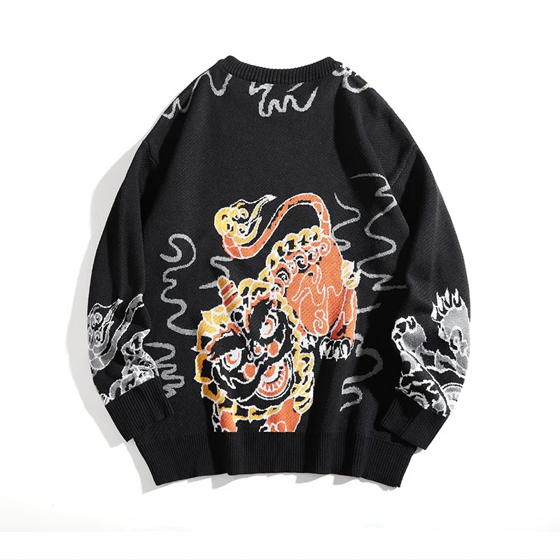 

Winter Knitted Sweater Men Knitwear Animal Lion Sweater Casual Warm Sweater Hip Hop Men Women O Neck Unisex Pullover Chinese