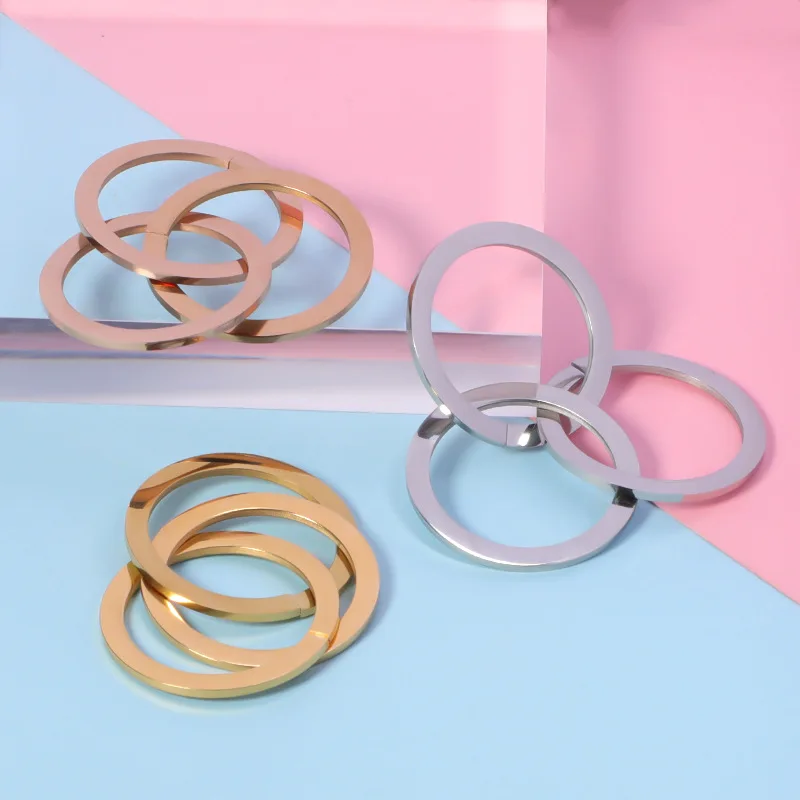 10Pcs/Lot 30mm Round Charms Chain&Buttons Stainless Steel Mirror Polish Pendant DIY Charm Pendant