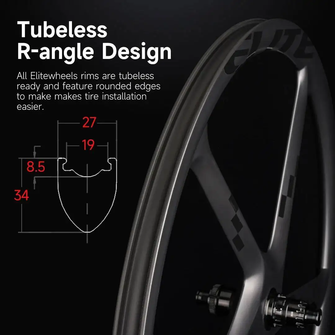 ELITEWHEELS Gravel 5 Carbon Spoke Wheels Road Disc Tubeless Inner Width 19mm Ratchet System Center Lock Hub Trail Cross Country