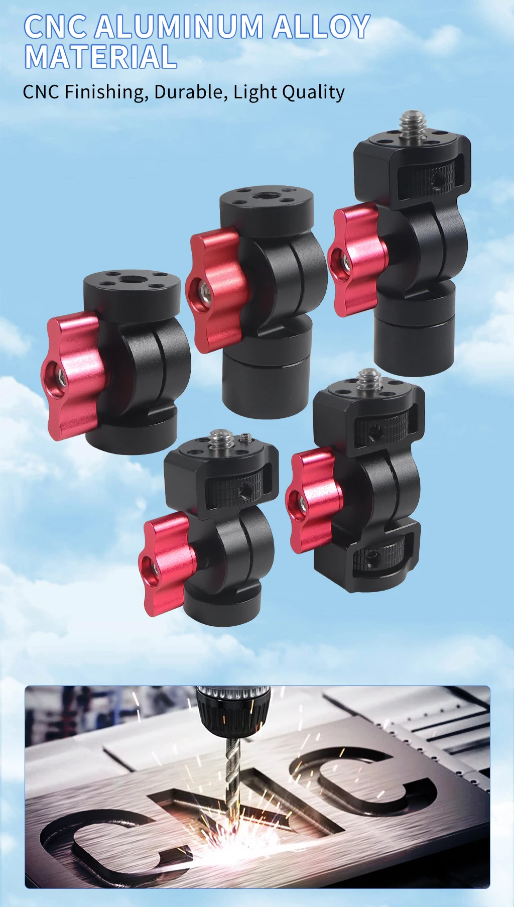 Aluminum Mini Tripod Head Adapter Arri Locating Holes Monitor Mount for DJI OSM