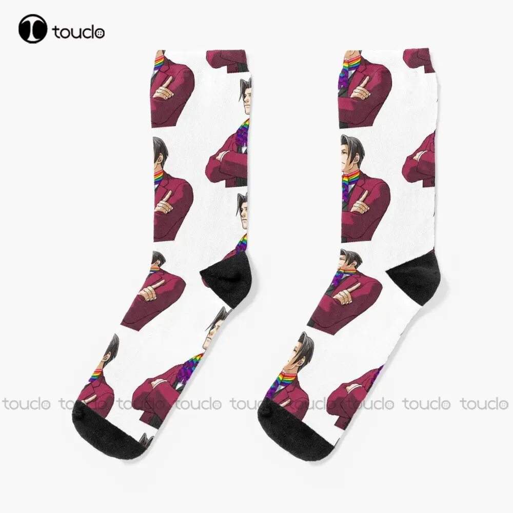Miles Edgeworth Pride Ace Process Miles Edgeworth Gay Lgbt Socks Slipper Socks Men Street Skateboard Socks Regalo Personalizzato Divertente