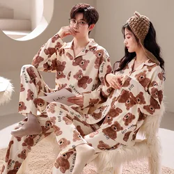 2023 Spring Korean Style Couple Pajamas Bear Printing Household Women's clothes Pajamas Cotton Material Men Loungewear Sleepwear