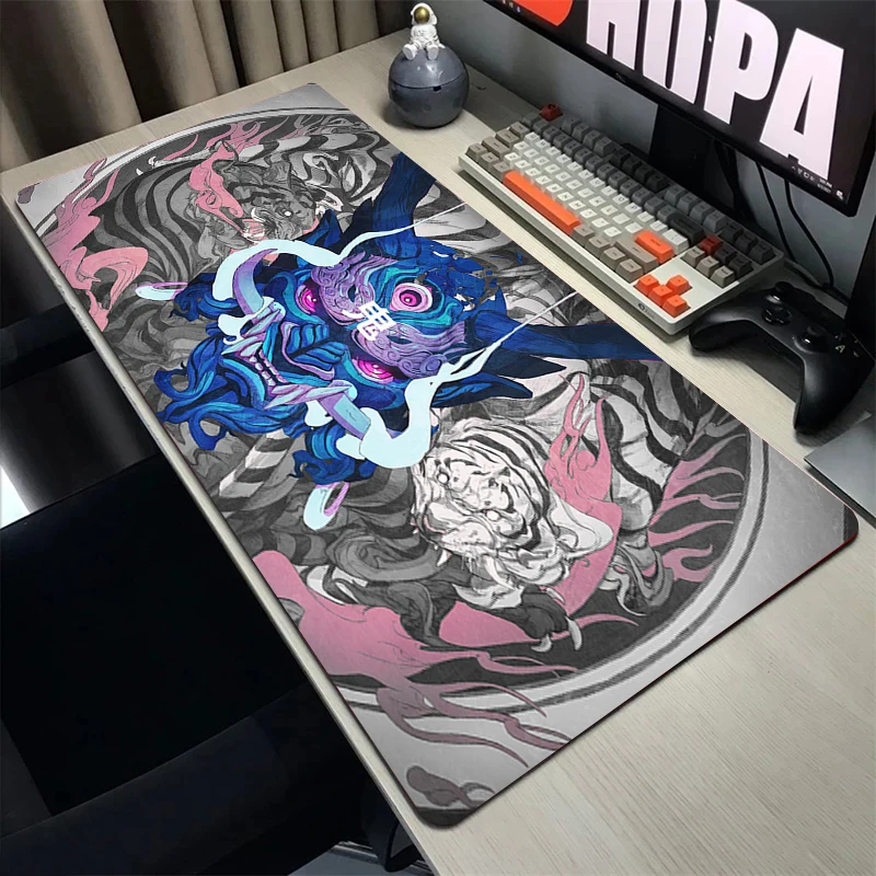 Japanese Oni Mouse Pad HD Print Deskmat Gamer Keyboard Mousepad Gaming Accessories Computer Table Rubber XL 900x400 Mouse Mats