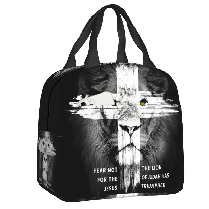 

Lion Cross Jesus Christian Lord Insulated Lunch Bag for Outdoor Picnic Judah Christian Faith Cooler Thermal Lunch Box Women Kids