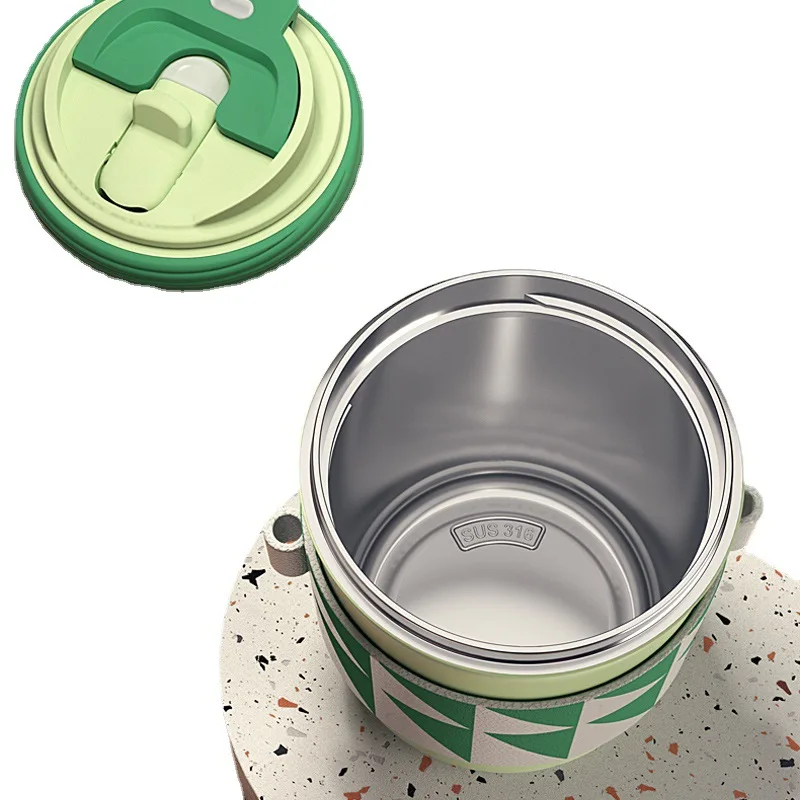 

316 stainless steel insulated cup, high color value, portable one cup, three purpose double drinking straw cup