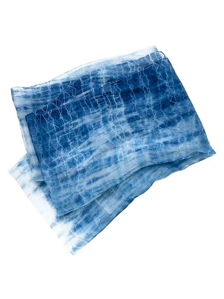 

Plant Dyed Blue Dyed Tie Dyed Silk Organza Designer Fabric 100% Mulberry Silk 5 M