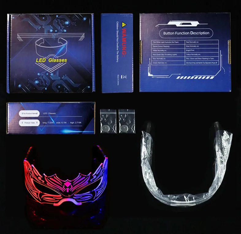 LED Visor Glasses Light Up Cyberpunk Futuristic Luminous Cosplay Glasses