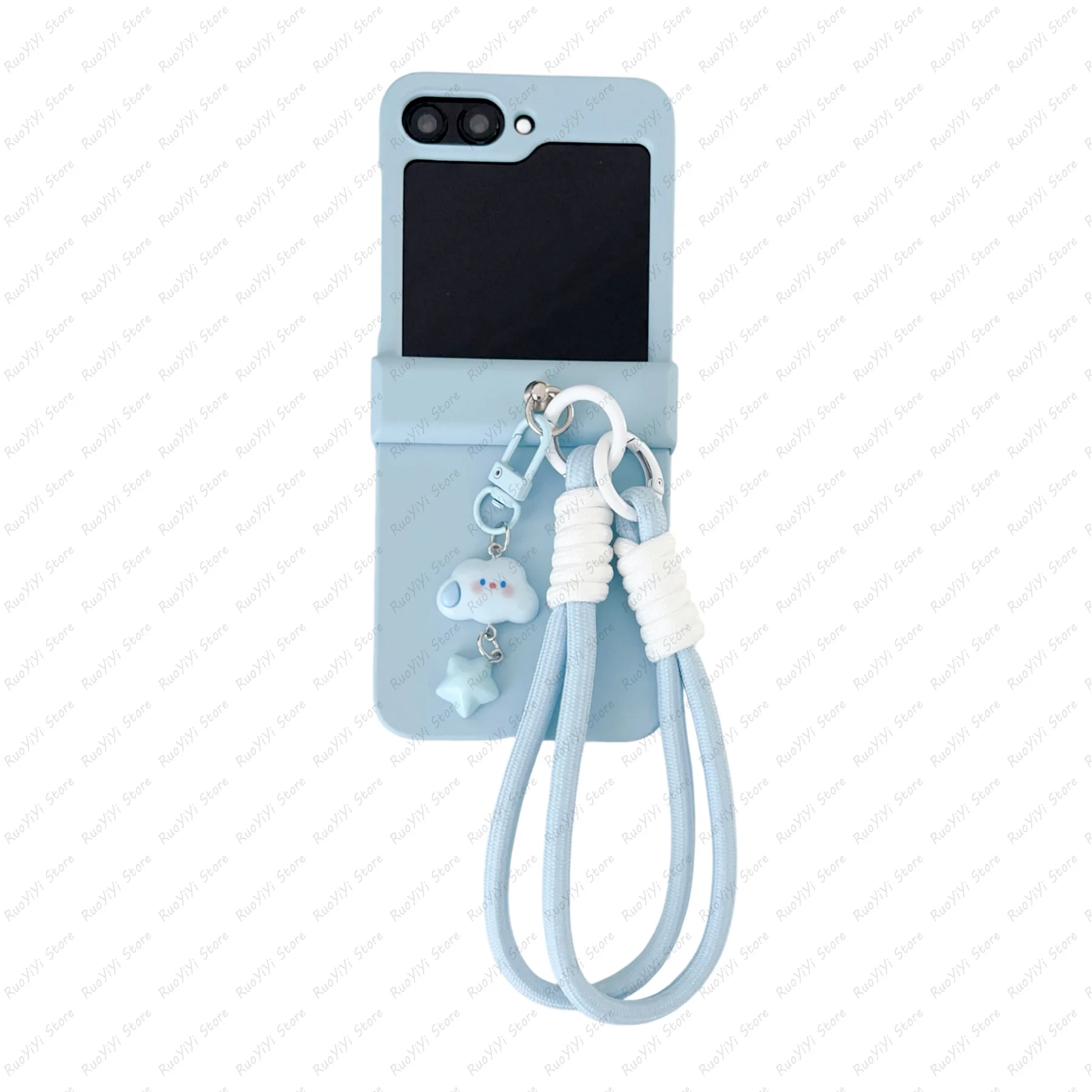 Korean Solid Color Blue Cartoon Clouds Pendant Portable Phone Case Cover