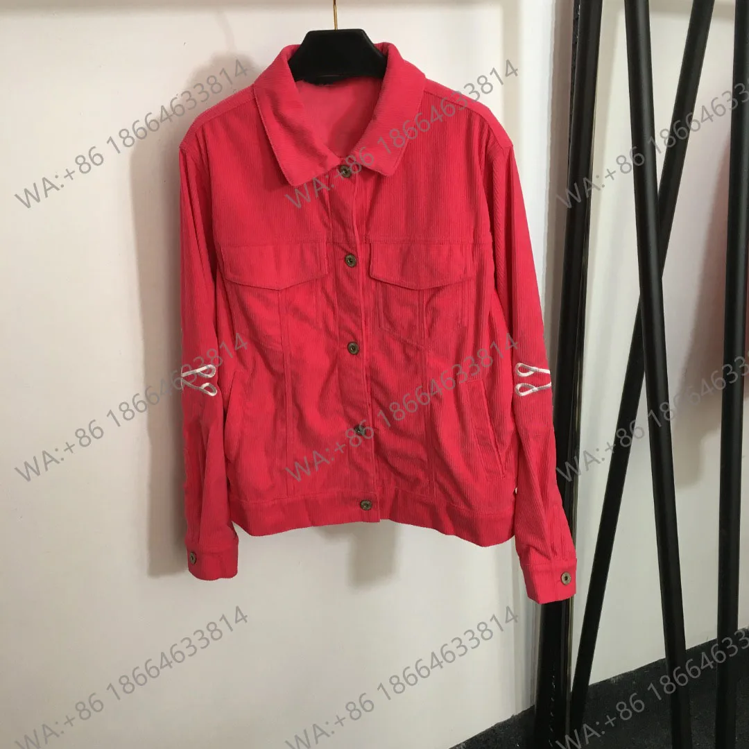 

Women's Embroidery Logo Corduroy Versatile Coat, Long Sleeve, Metal Buckle, Warm Fashion, Luxury, New, Autumn, 20236749