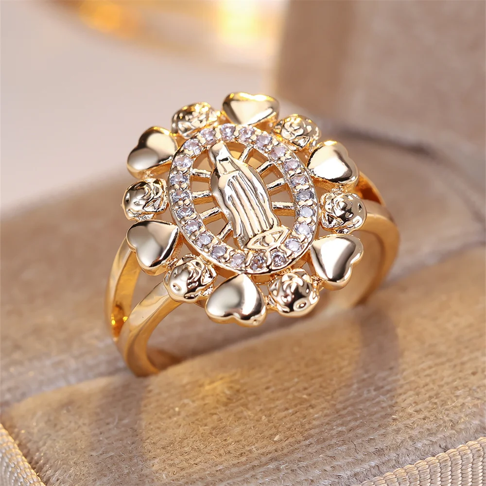 Trendy Love Heart White Zircon Ring Vintage Fashion Gold Color Wedding Bands Engagement Rings For Women Men Minimalist Jewelry