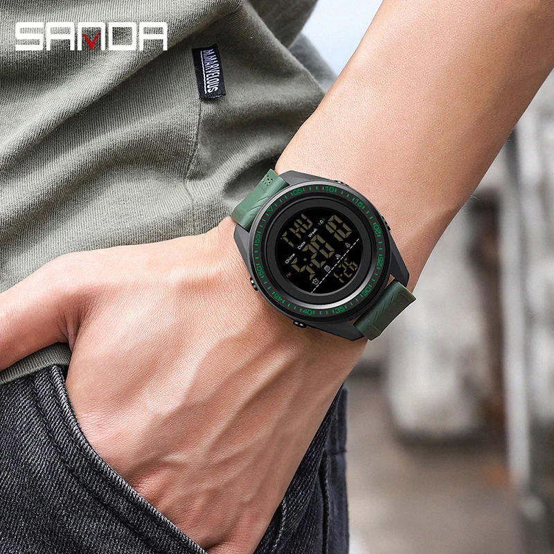 SANDA Multifunctional Shockproof Men Military Watch HD LED Digital Display Electronic Watches Calorie Mountaineering Alarm Clock