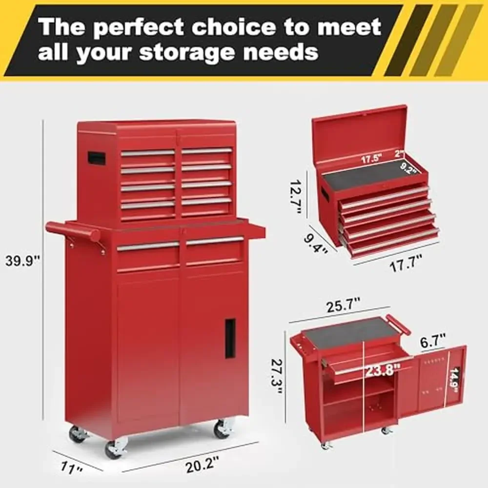 5-Drawer Rolling Tool Chest with Detachable Top Box Lockable Wheels Heavy Duty Metal Cabinet Kit Tools Portable Storage Solution 3