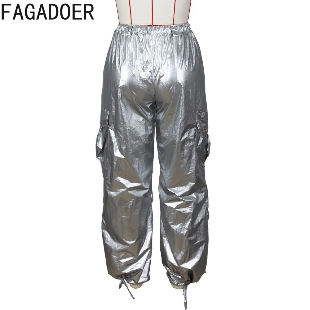 FAGADOER Fashion Street Style Women High Waisted Drawstring Pocket Ruched Cargo Pants Casual Female Solid Color Sporty Trousers