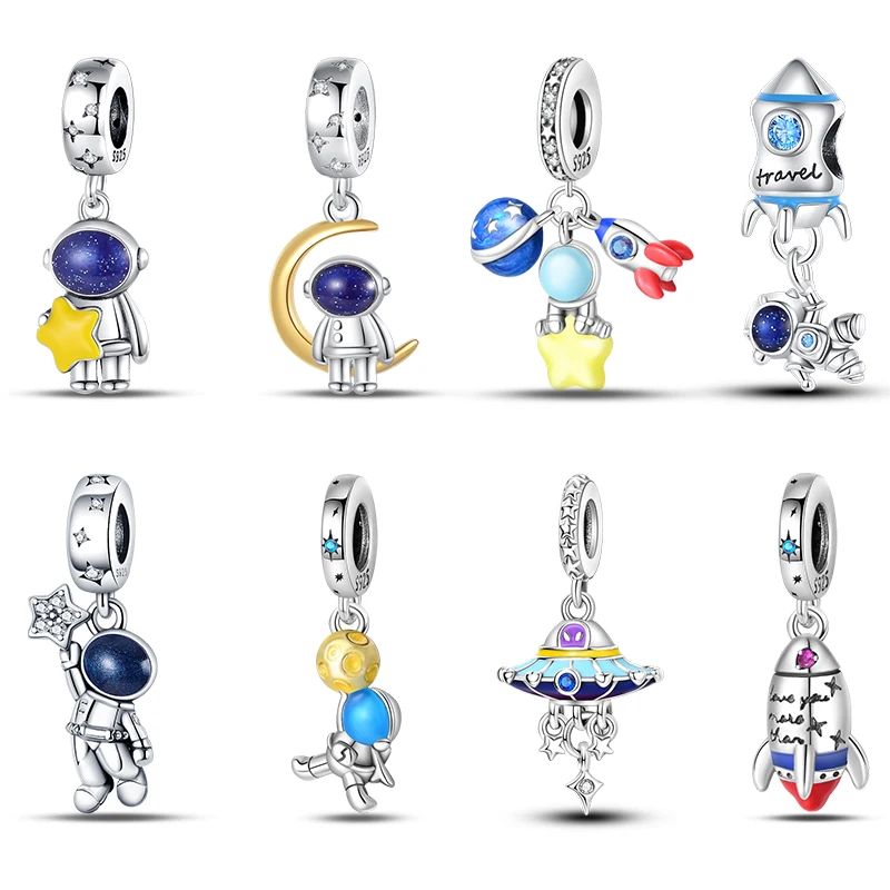 Neue 925 Silber Farbe Astronaut Raumschiff Raum Serie Charms Perlen passen Pandora 925 Original Armbänder DIY Jubiläum Schmuck