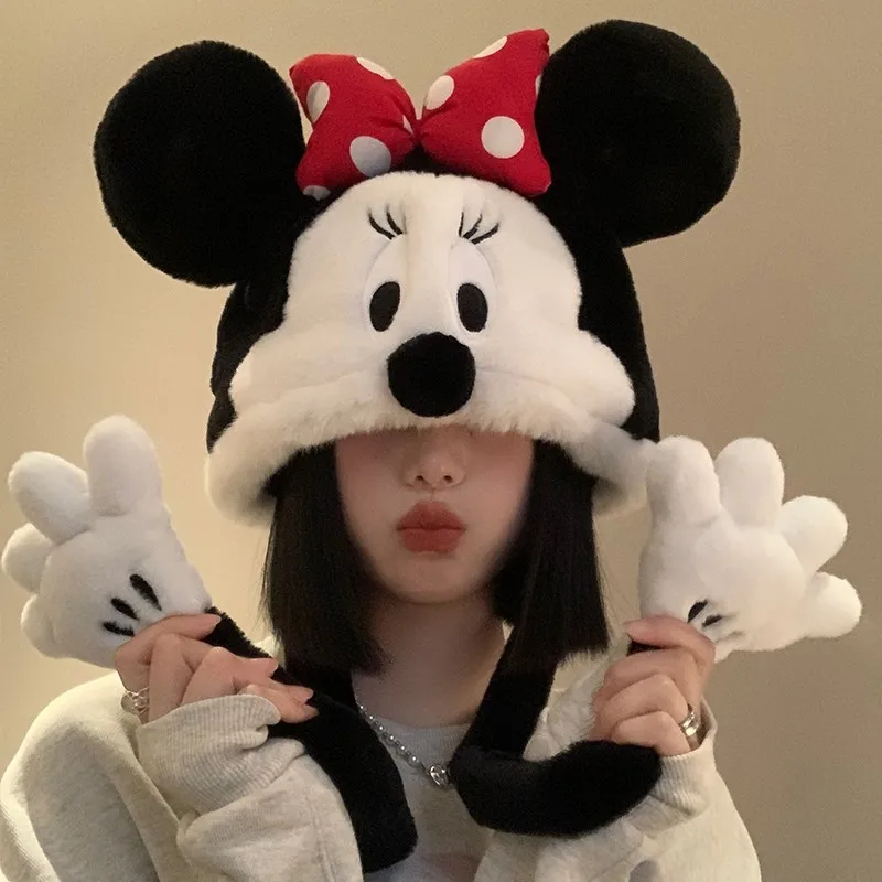 

Оригинальная плюшевая шапка Disney, теплая осенне-зимняя шапка с героями мультфильмов, Микки, Минни, ромашки, шарф, плюшевая шапка One Cold Plus, милый подарок для девочки
