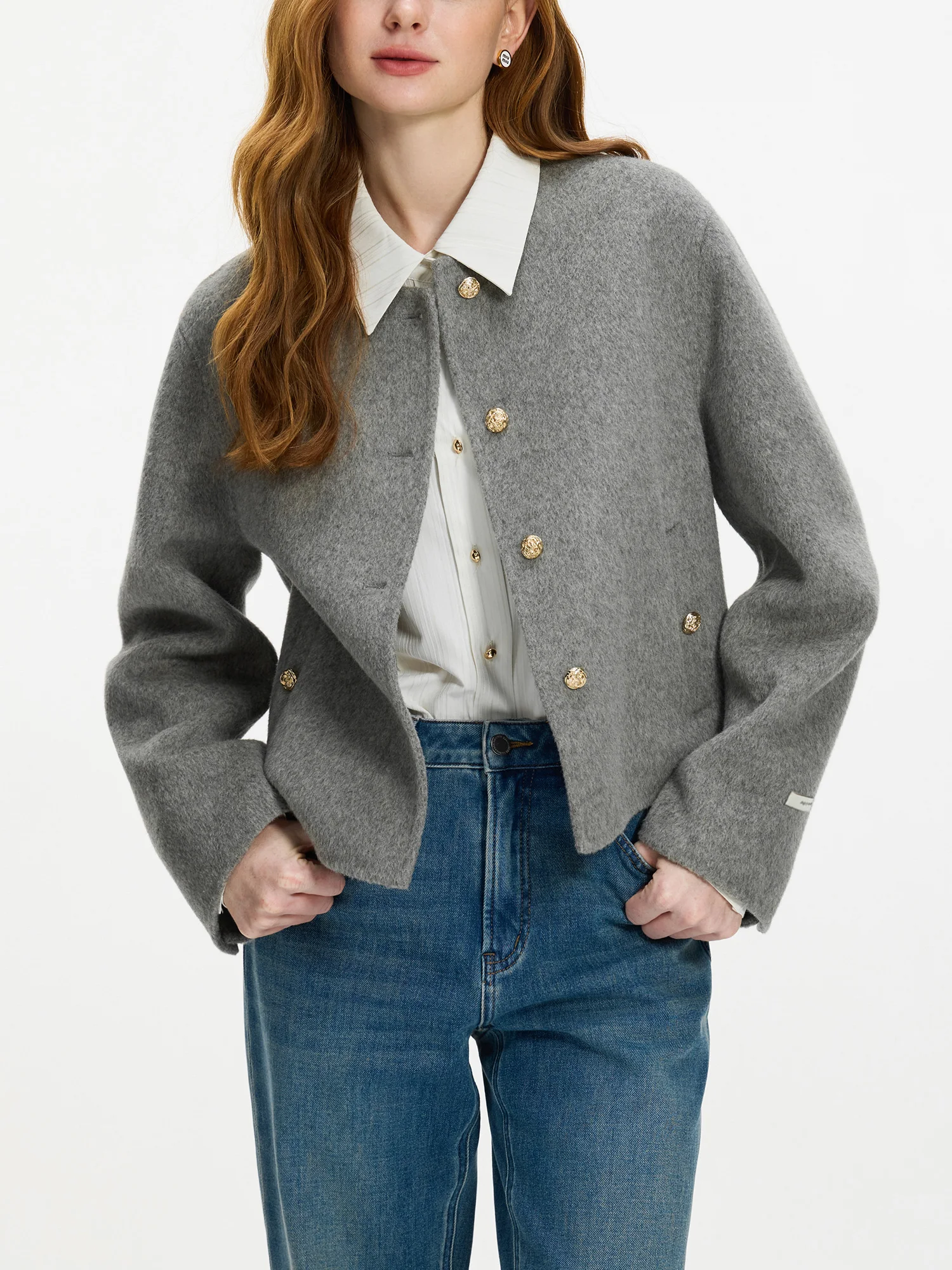 ジャケット・アウター CAEL handmade wool buckle short coat FSLE Short Wool Coat For Women 2024 Autumn Winter New Design