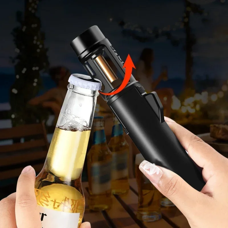 Creative Bottle Opener 1300° High Temperature Flame Spray Gun Gas Lighter Safety Switch Outdoor BBQ Kitchen Cigar Lighters Gifts 4