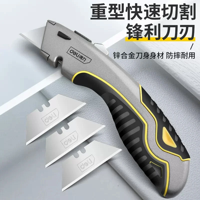 Deli Zinc Alloy Utility Knife, Box Cutter Heavy Duty Retractable for  Cartons Cardboard and Boxes with Blade Storage Design - AliExpress