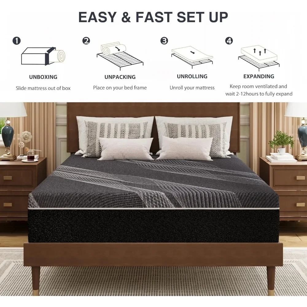 10 Inch Charcoal Gel Memory Foam Mattress in A Box, CertiPUR-US Certified, Fiberglass Free, Cooling Double Mattress 5