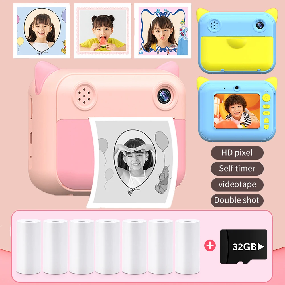 

Children's Camera with Print Kids Instant Print Thermal Printing Camera Girls Toy Video Digital Photo Camera Boy's Birthday Gift