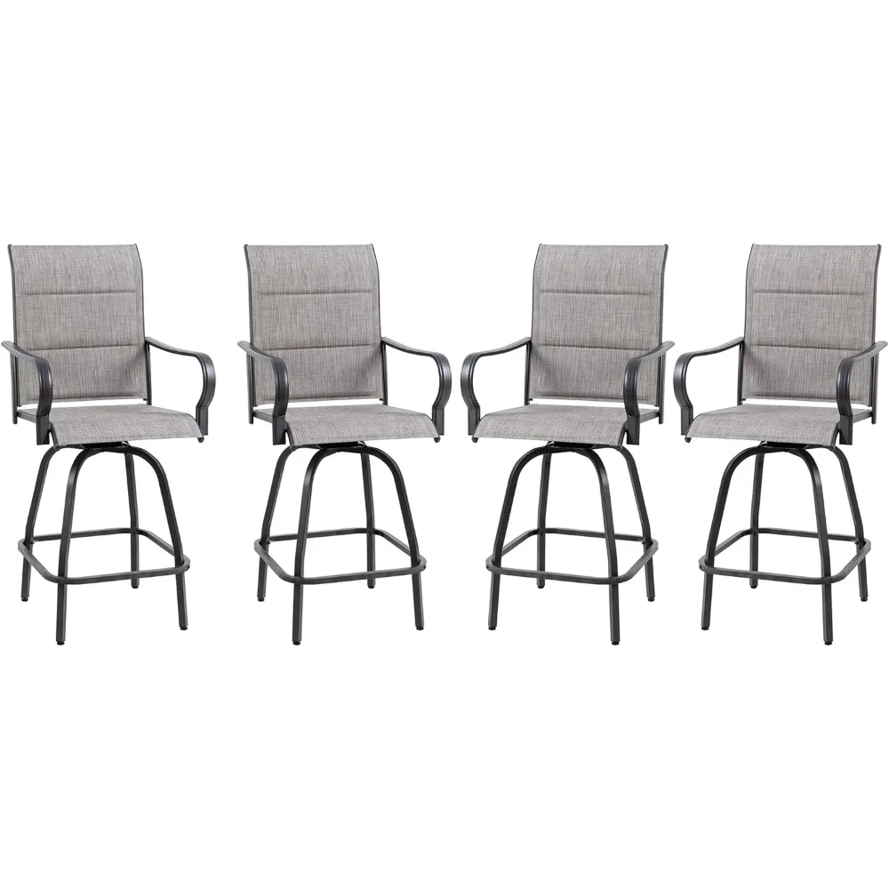 

All Weather Padded Sling Textile High Top Bar Stools Patio Chair Balcony Beach Chairs 4 Piece Outdoor Patio Swivel Bar Chairs
