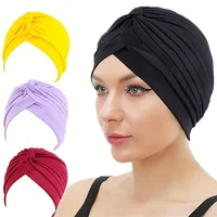 Turban Hats Solid Color Elastic Head Wraps Ramadan Beanies Chemo Cap Headscarf For Women 1
