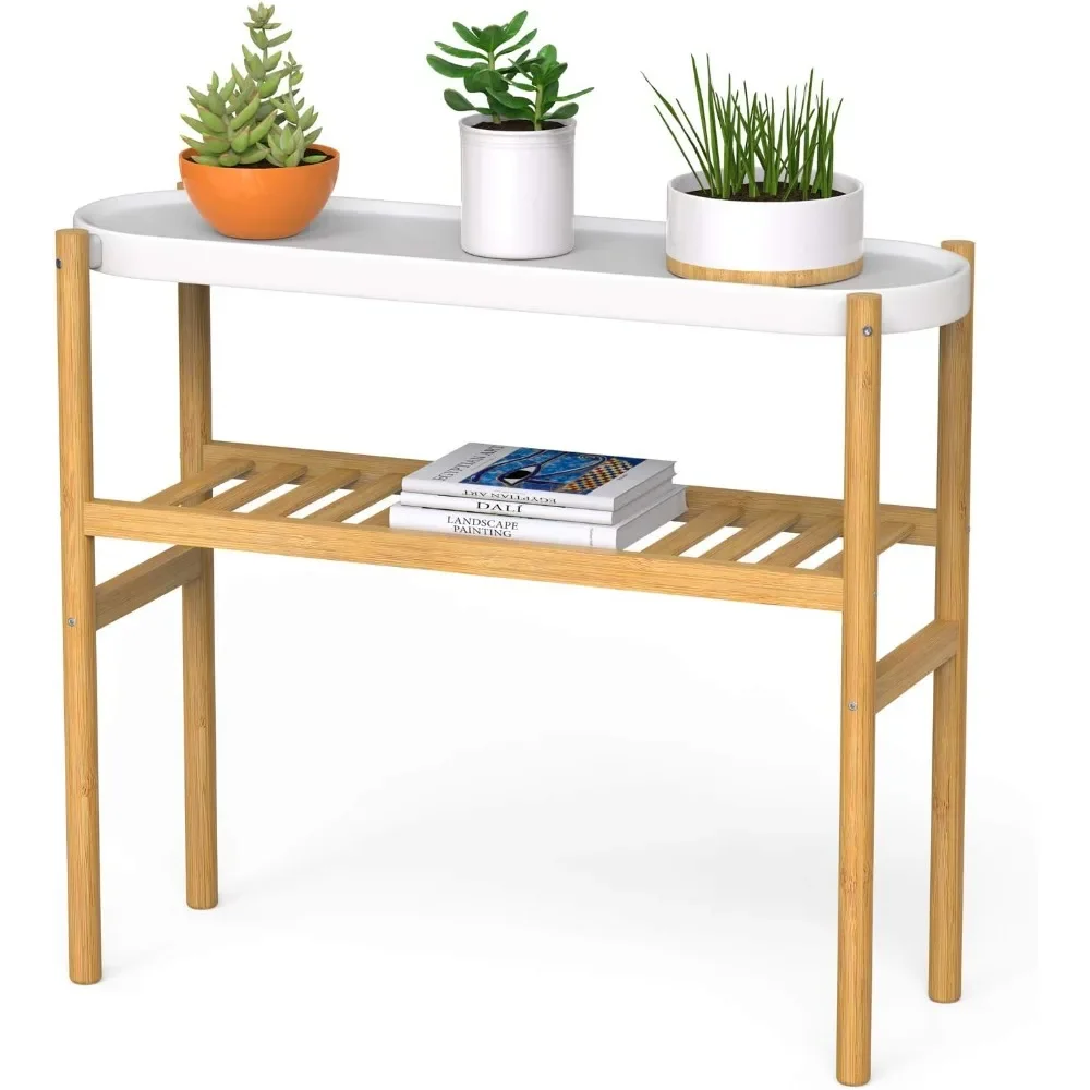 Bamboo Shelf Indoor, 2 Tier Window Tall Stand Table for Multiple Plants 4