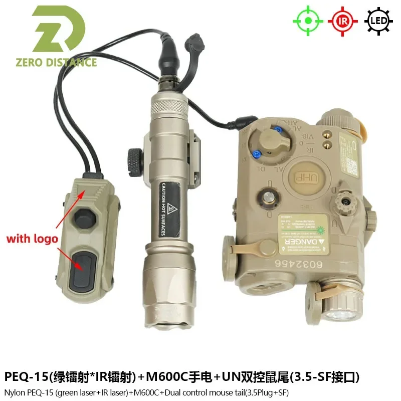Tactical PEQ15 IR Fill Light/IR Laser Red Green Dot Laser M600C Flashlight Hunting Airsoft Accessories Axon Dual Function Switch