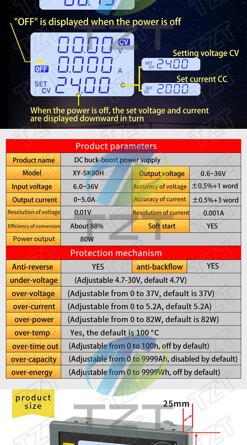 35W/80W DC DC Buck Boost Converter CC CV Einstellbare DC Spannungsregler Netzteil Step Down Stabilisiertes Modul 6-36V 5-30V – Detail 12