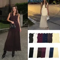 KONDALA Vintage Chic Women Knitted Suit VNeck Sleeveless Top Straight Long Spliced Skirt Fashion 2025 Spring Suit - Image 3
