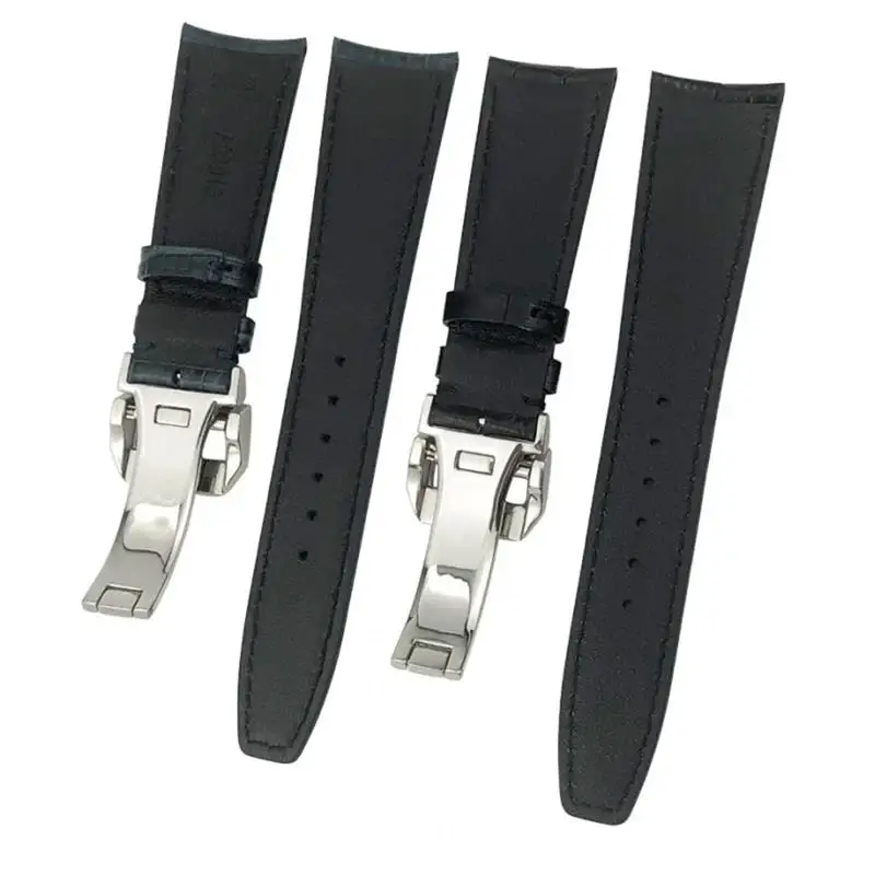 SCHIK 20mm 21mm 22mm Curved End Genuine Cow Leather Watchband Replacement for IWC Portugieser PILOT'S Watches Folding Buckle