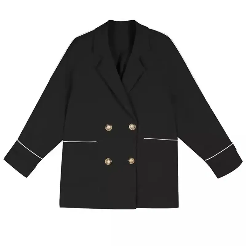 Black Suit Jacket For Women's Spring 2024 New Loose and Versatile Small Windbreaker British Commuting Casual Suit Solid Color