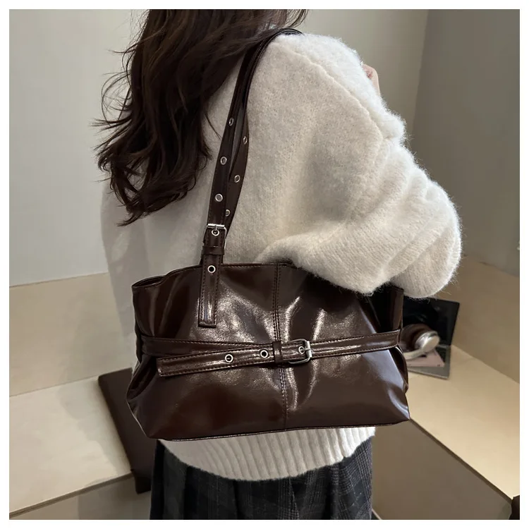Large Capacity Women’s Shoulder Bag Tote Commuter Bag Simple Vintage Cross-Border New Style Bag Versatile Sensation 2025