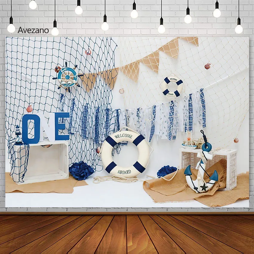 Avezano Boy Birthday Photography Background Lifebuoy Blue Warehouse Baby Shower Banner Sfondo Decor Photo Studio Photocall