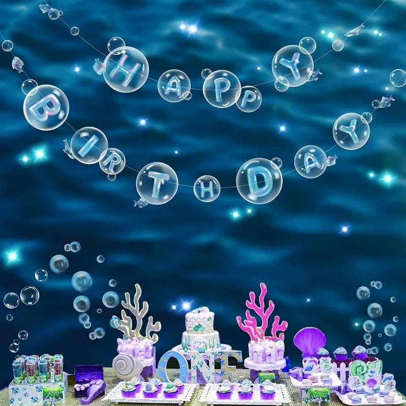 Under the Sea Transparent Blue Birthday Banner for Ocean-Themed Party Decoration